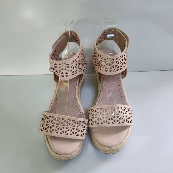 Restricted Beige Leather Ankle Strap Espardrille Wedge Platform Sandals Size 7 - Picture 3 of 5